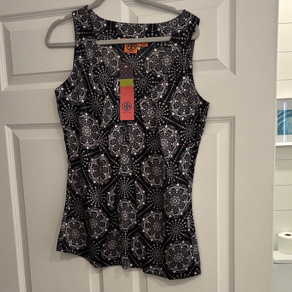 Tory Burch Black and White Geometric Tank Top